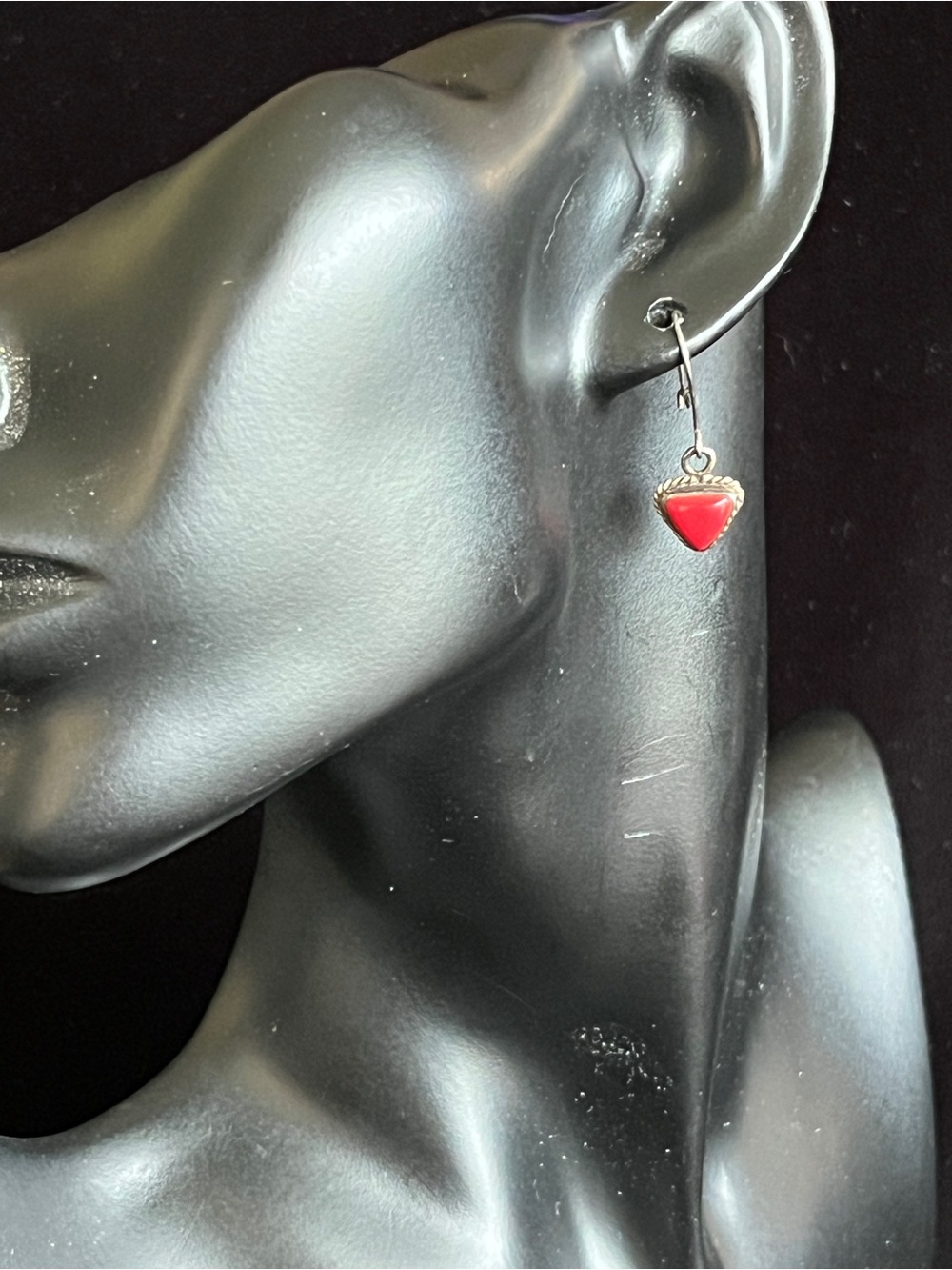 Dainty Red Coral Trillion sterling Silver 925 Dangle Earrings